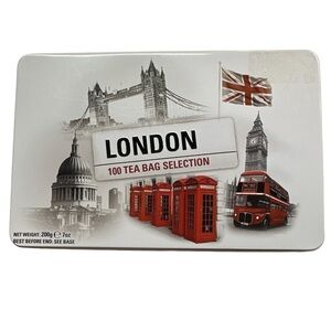 Tea Bag Hinged Tin Graphic London 100 Tea Bag Selection Tea Bag Storage EUC